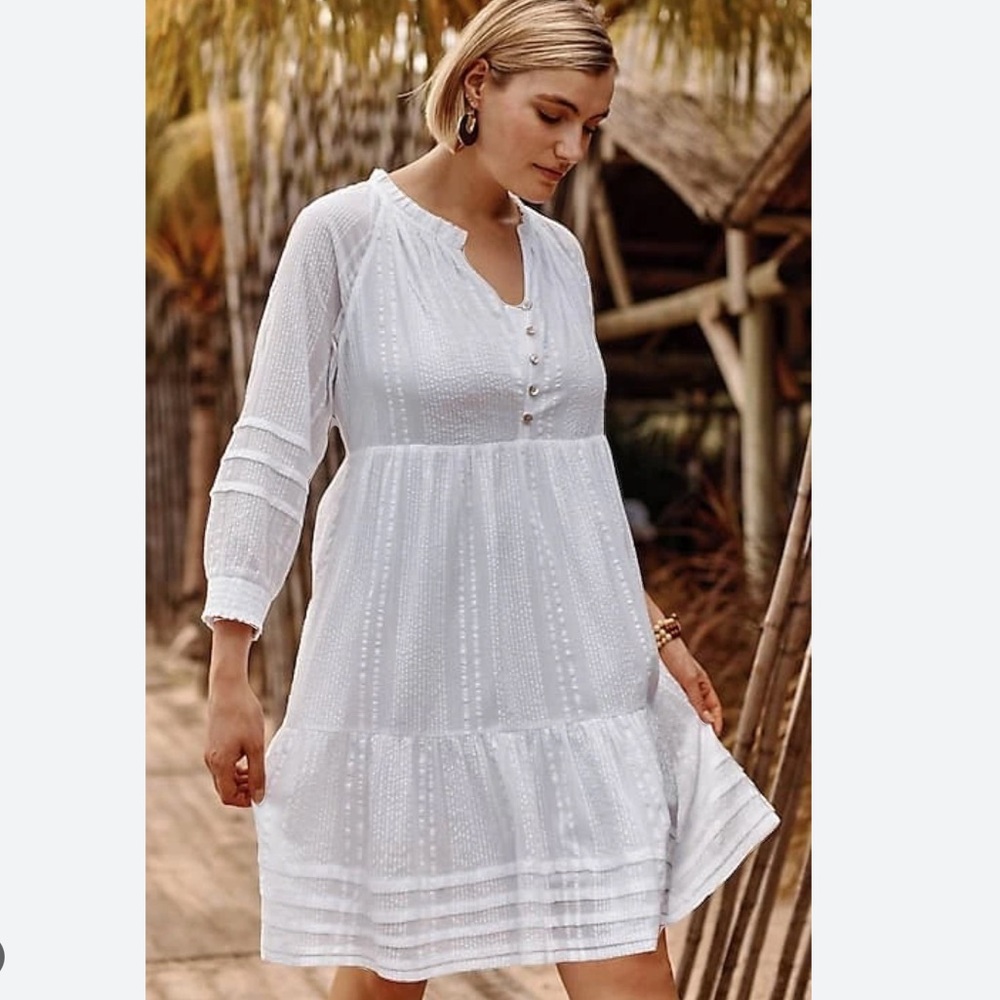 J. Jill Tiered Button Front Dress Long Sleeve White Size 4X